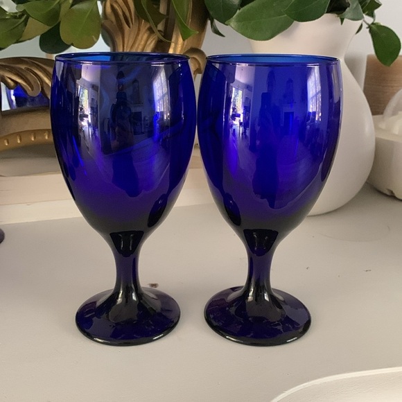 Vintage Libbey Cobalt Colored Glasses Goblets - Set of 6 Royal blue pedestal - Picture 2 of 8
